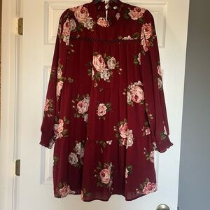 Ophelia Roe Floral Burgundy Dress